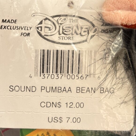 The Lion King Pumbaa Disney Store Bean Bag 7" Plush Stuffed Toy NO SOUND - Picture 4 of 4